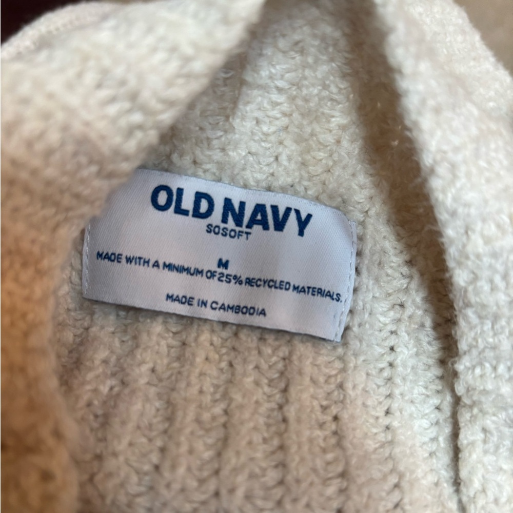 Old Navy Natural Cream SoSoft Rib Knit Cotton Blend Mock Neck Sweater Size M - Picture 7 of 8